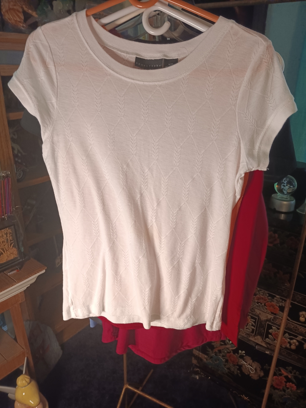 Apostrophe White Short-Sleeve Knit Crewneck Top